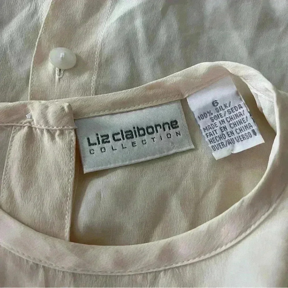 Vintage Liz Claiborne Silk Ivory Blouse Button Down Back Sz 6 - Picture 6 of 8